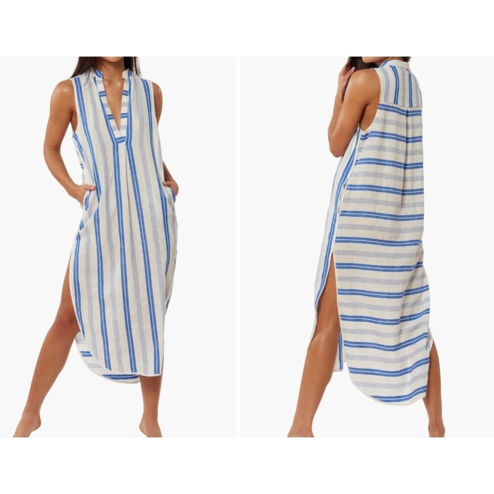 Red Carter Avi linen blend stripe Maxi Cover Up Dress M size 8